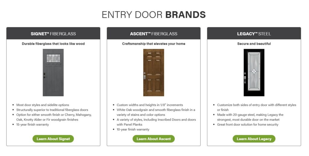 Entry door brands offered by Evolve Egress in Ohio
